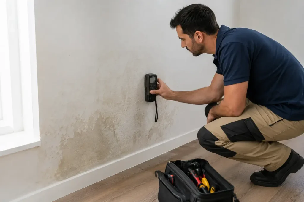 Pared con pequeña humedad por posible fuga de agua oculta en casa